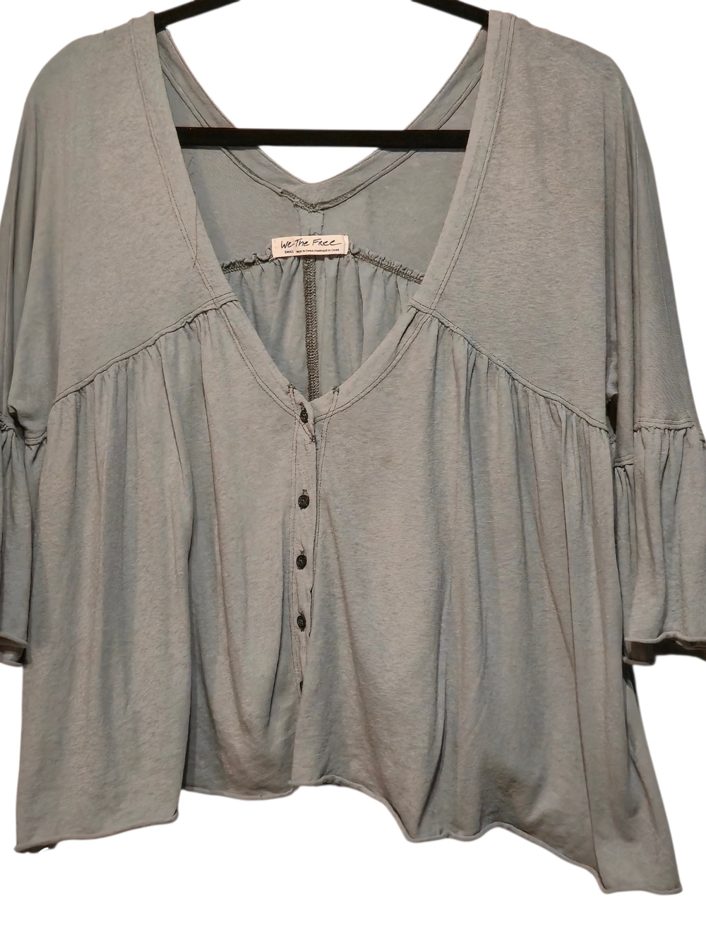Free People Light Light Blue/green Button-Front Peasant Top